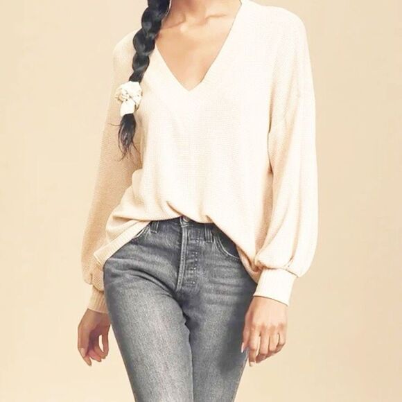 Lulus personal record waffle v neck top XS - Picture 1 of 7